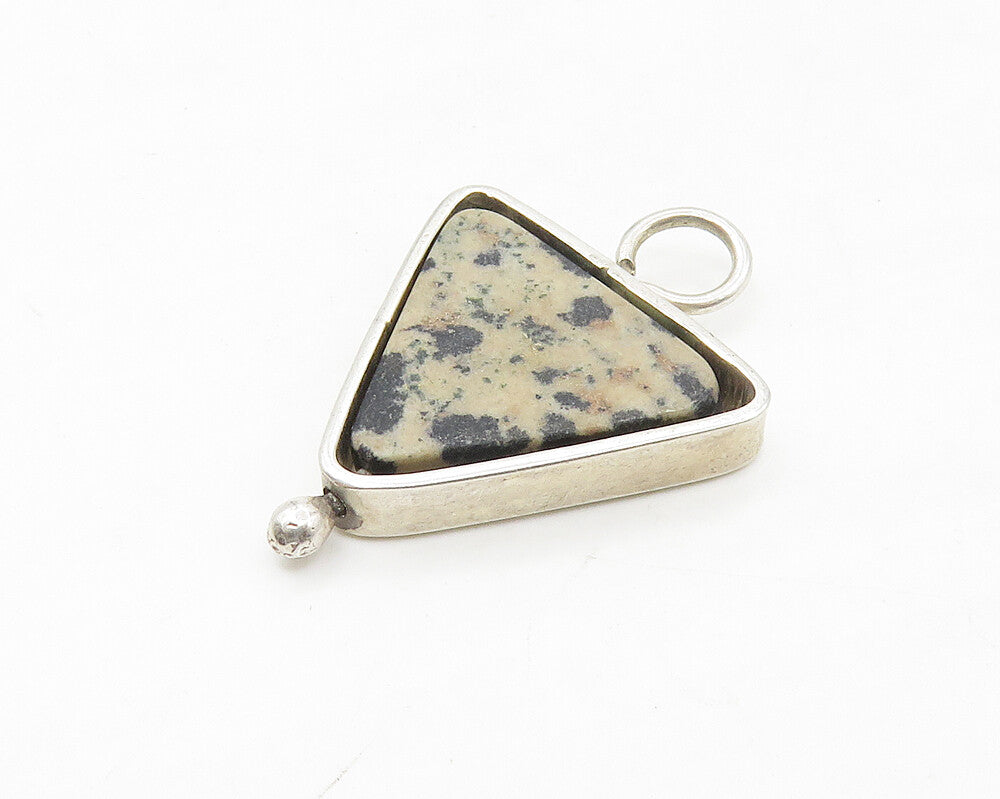 925 Sterling Silver  Vintage Spotted Jasper Triangle Drop Pendant  PT14016