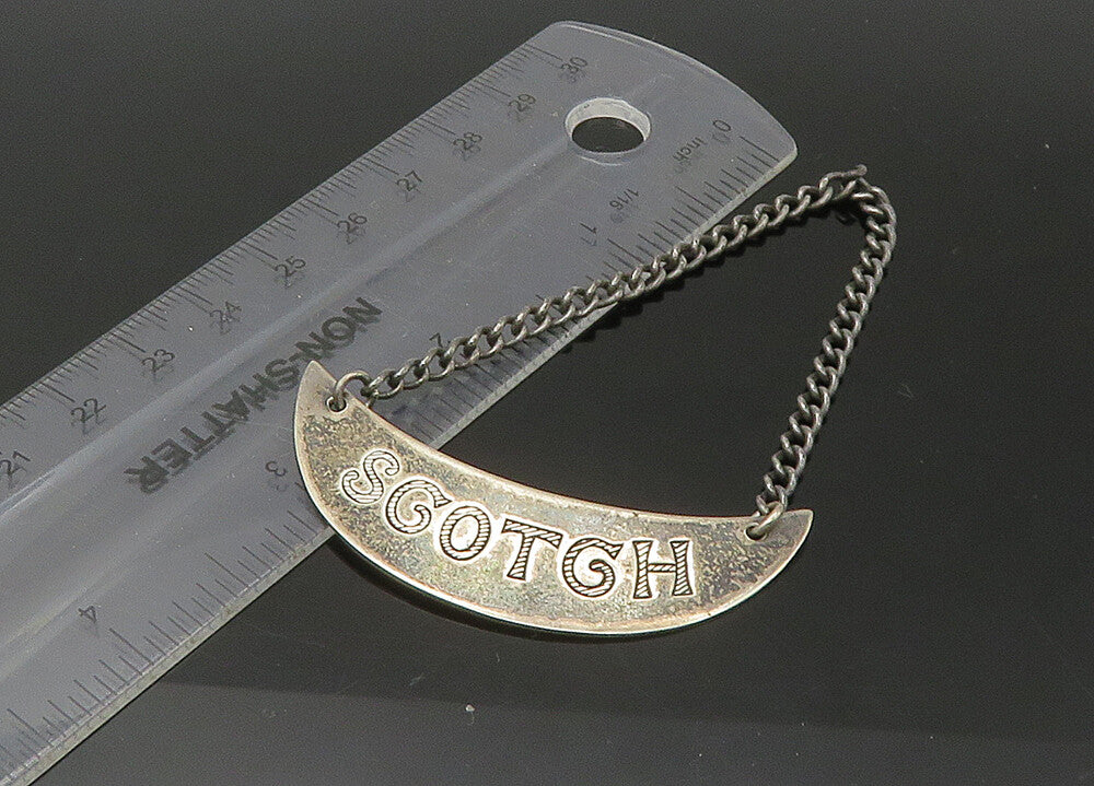 925 Sterling Silver  Vintage Oxidized Scotch Bottle Label Tag   TR3094