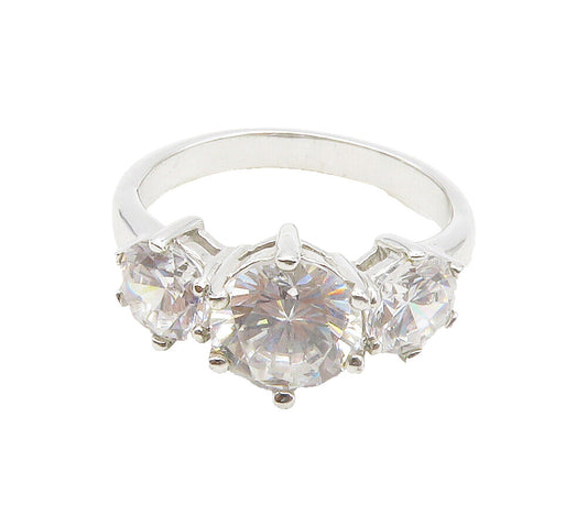 925 Sterling Silver  Sparkling Cubic Zirconia 3 Stone Band Ring Sz 9  RG16480