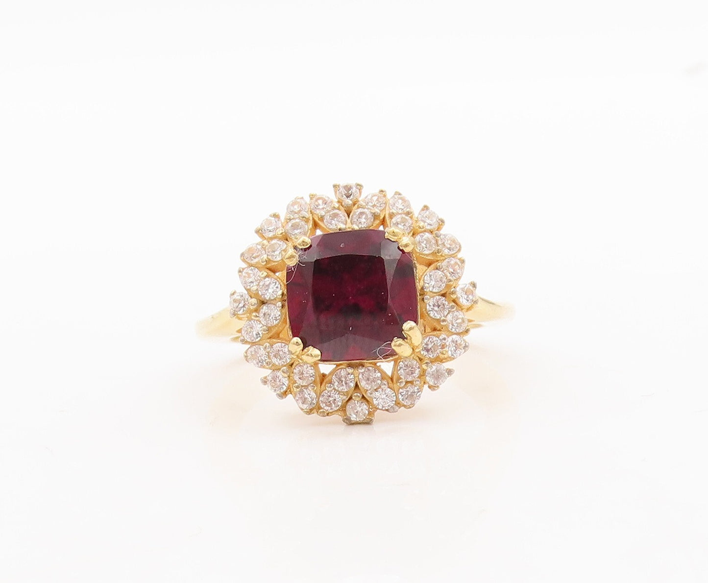 925 Sterling Silver Vintage Ring Gold Plated Garnet & Topaz Flower Sz 7  RG29771