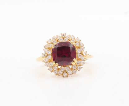 925 Sterling Silver Vintage Ring Gold Plated Garnet & Topaz Flower Sz 7  RG29771