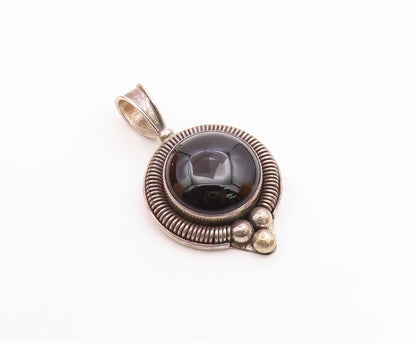 BALI 925 Sterling Silver  Vintage Cabochon Cut Black Onyx Pendant  PT16831