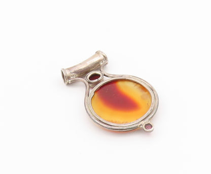 925 Sterling Silver Vintage Pendant Antique Large Round Cut Gemstone  PT24322