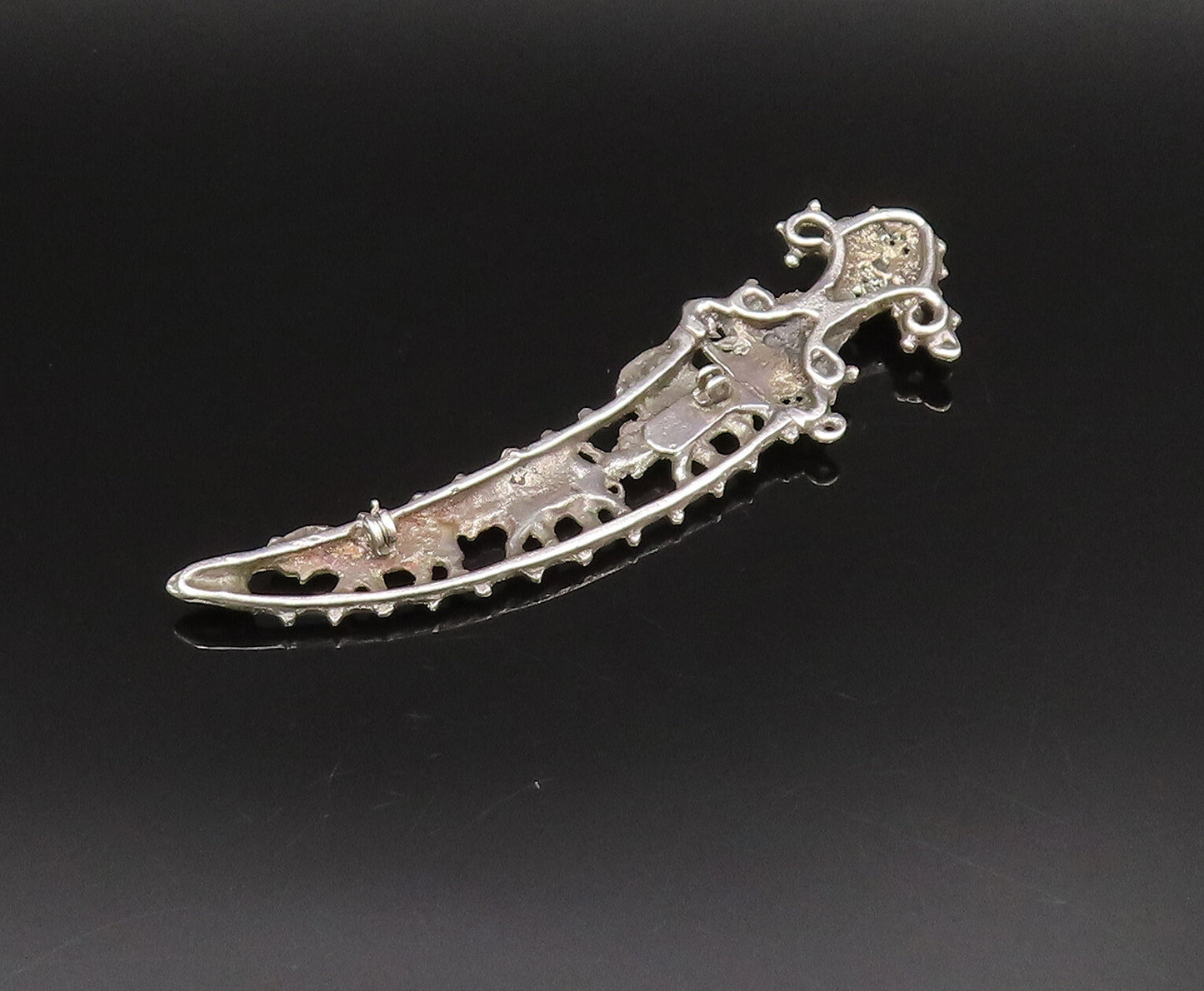 925 Sterling Silver  Vintage Antique Elephant Cutout Sword Brooch Pin  BP9965