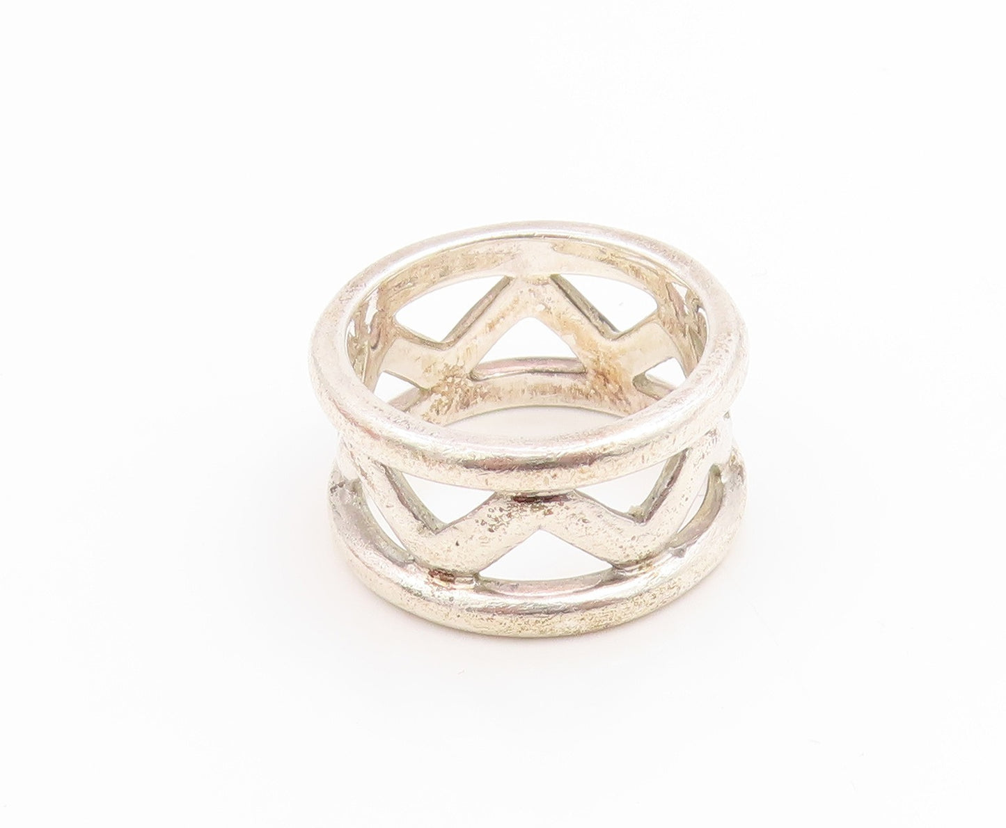 925 Sterling Silver Vintage Ring Modernist Crisscross Cutout Band  Sz 7  RG35588