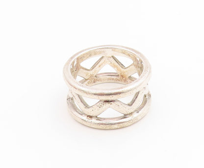 925 Sterling Silver Vintage Ring Modernist Crisscross Cutout Band  Sz 7  RG35588