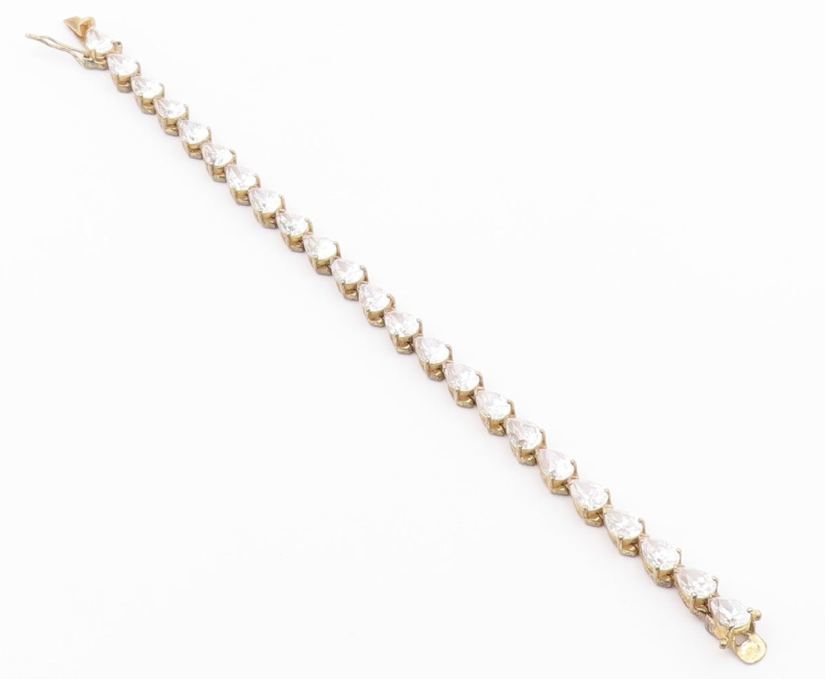 925 Sterling Silver  Vintage Tear Drop Cubic Zirconia Chain Bracelet  BT7978