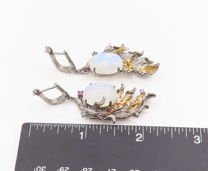 925 Sterling Silver Vintage Earrings Cabochon Moonstone Leaf Design  EG13845