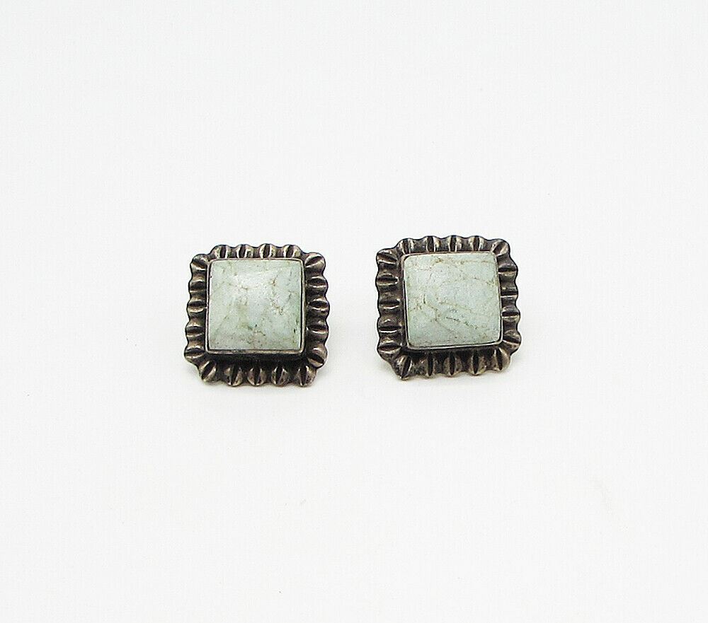 MEXICO 925 Sterling Silver  Vintage Bezel Set Turquoise Stud Earrings  EG1949