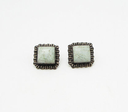 MEXICO 925 Sterling Silver  Vintage Bezel Set Turquoise Stud Earrings  EG1949