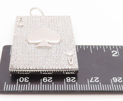 925 Sterling Silver Vintage Pendant CZ Modernist Ace Of Spade Card  PT26198