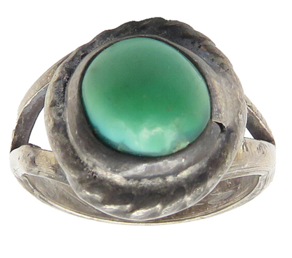 NAVAJO 925 Silver  Vintage Antique Turquoise Twist Band Ring Sz 5  RG10692