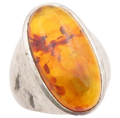 925 Sterling Silver Vintage Ring Classic Honey Amber Statement Band Sz 9 RG36431