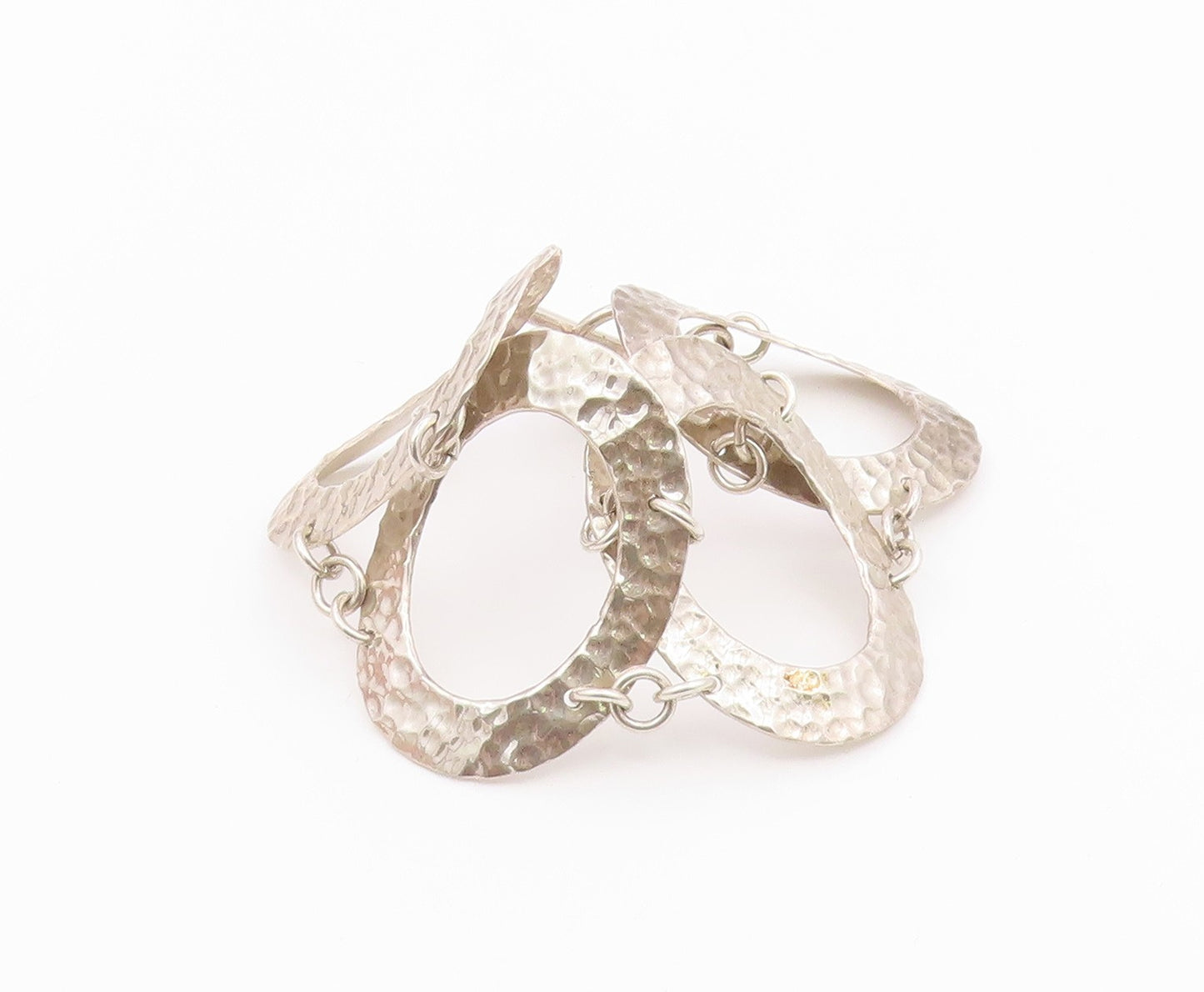 925 Sterling Silver  Vintage Shiny Hammered Oval Link Chain Bracelet  BT3109