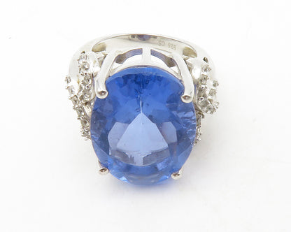 925 Sterling Silver  Faceted Blue Topaz Swirl Cocktail Ring Sz 5.5  RG13471