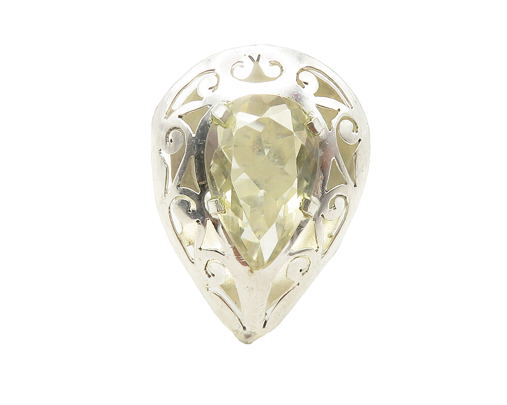925 Sterling Silver  Pear Shape Topaz Cutout Swirl Cocktail Ring Sz 7  RG11836