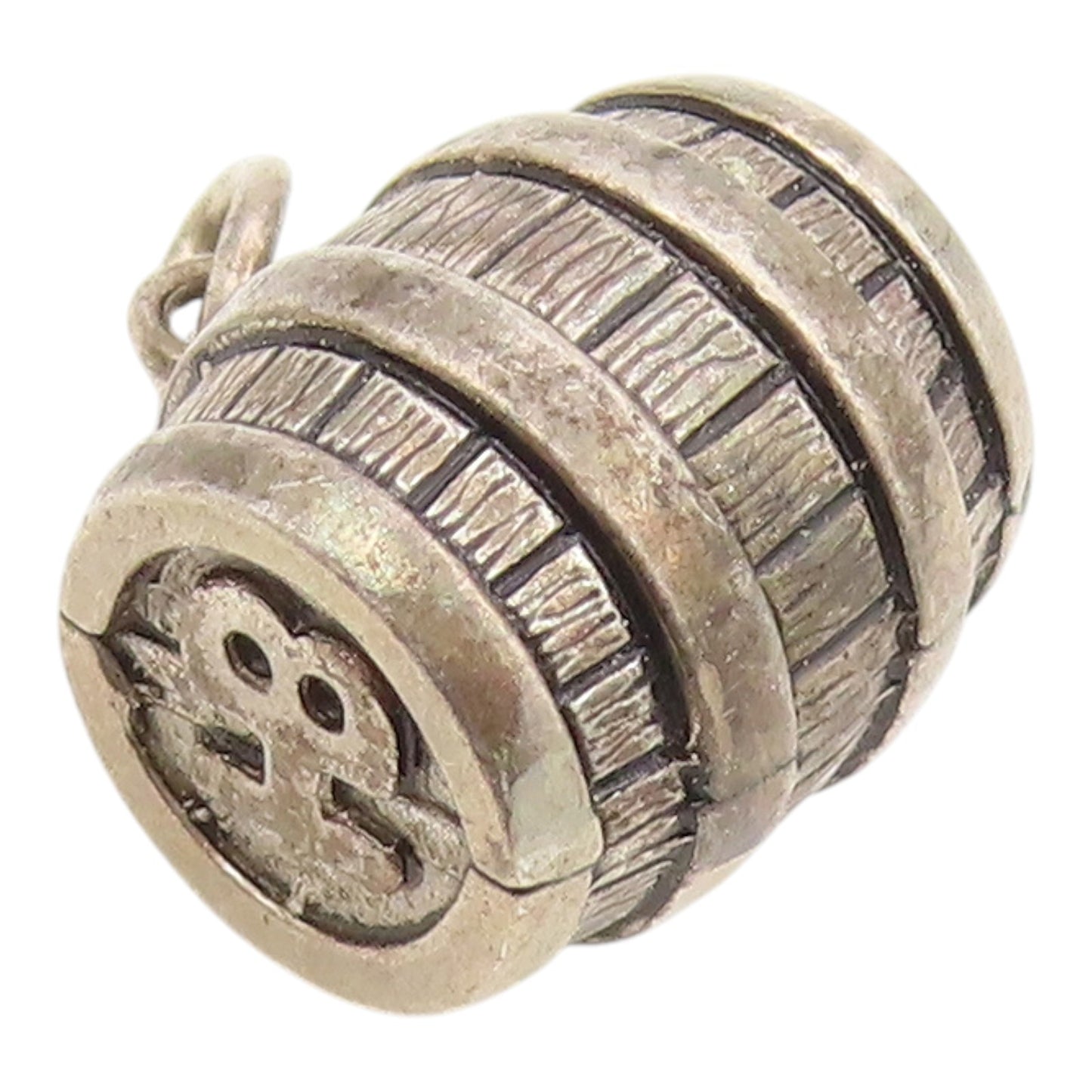 BENDEL 925 Sterling Silver  Vintage Petite Wooden Barrel Hollow Pendant  PT17832