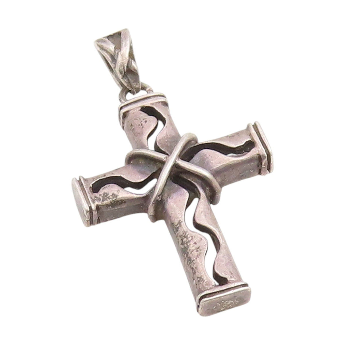 925 Sterling Silver Vintage Pendant Wavy Wire Wrapped Religious Cross  PT25884