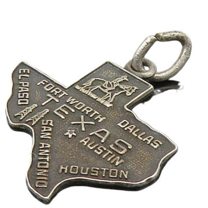 925 Sterling Silver  Vintage Dark Tone Texas State Map Pendant  PT18881