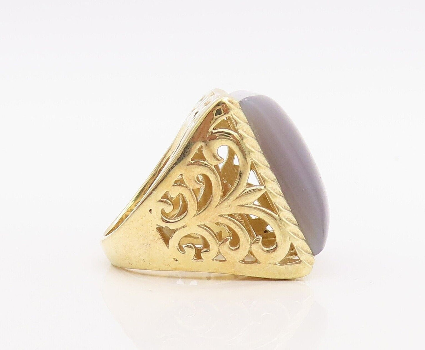 925 Sterling Silver Vintage Ring Gold Plated Carved Square Gemstone Sz 8 RG30077