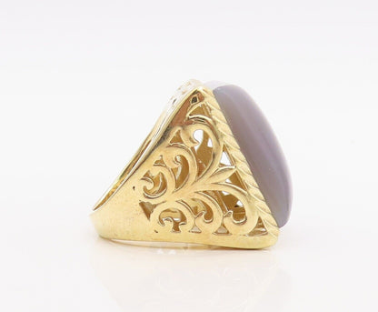 925 Sterling Silver Vintage Ring Gold Plated Carved Square Gemstone Sz 8 RG30077