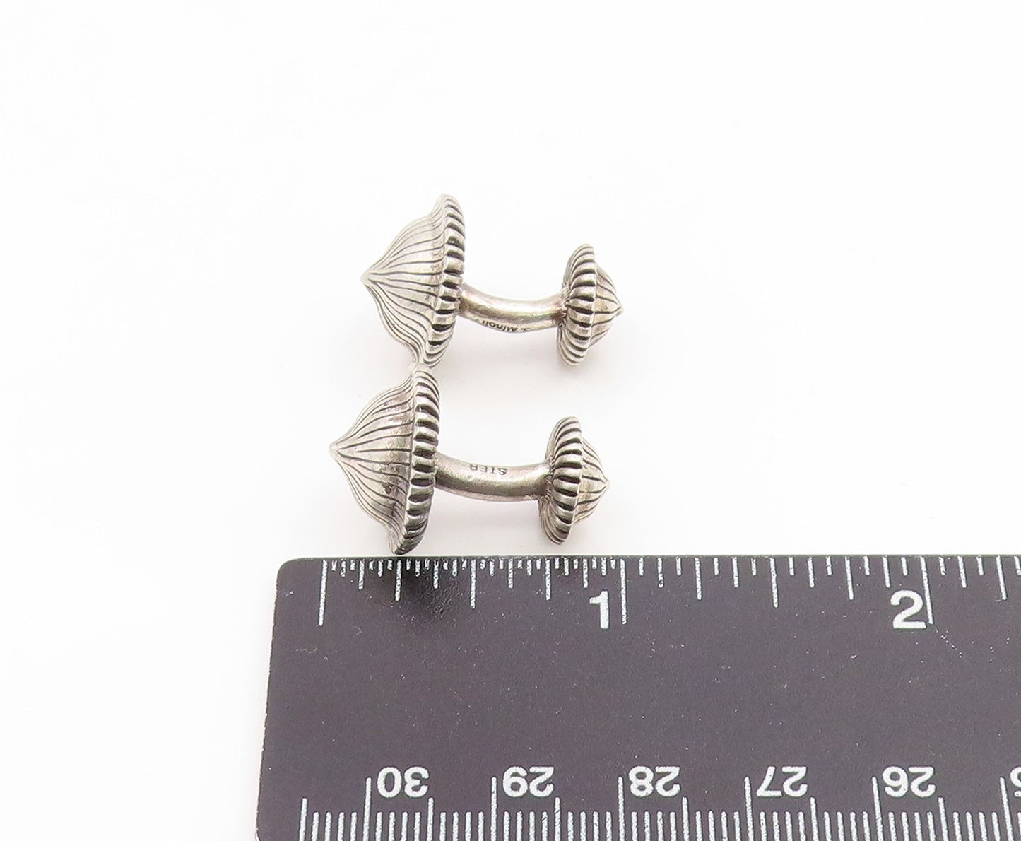 925 Sterling Silver Vintage Cufflinks GISELLE MINOLI Etched Fluted Dome  TR4206