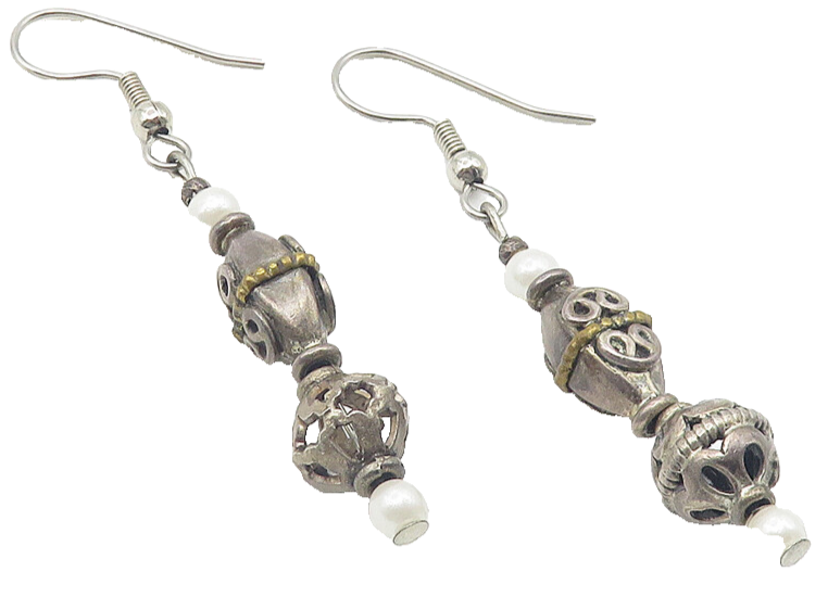 925 Sterling Silver  Vintage Petite Pearls Pretzel Dangle Earrings  EG5993