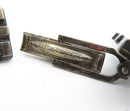 925 Sterling Silver  Vintage Oxidized Raised Pattern Square Cuff Links  TR1061