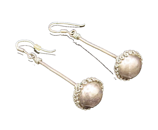 925 Silver  Vintage Twisted Rope Wrapped Pole & Bead Ball Earrings  EG11787
