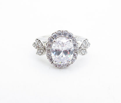 KERMIT 925 Silver  Cubic Zirconia Solitaire With Accents Ring Sz 6  RG7062