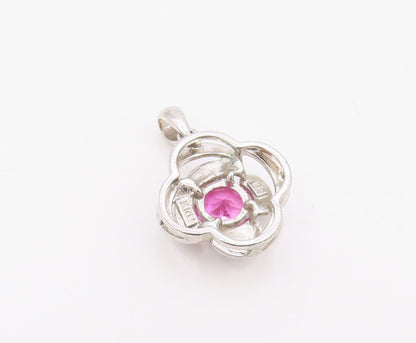 925 Sterling Silver Vintage Pendant Modernist Pink Topaz Floral Charm  PT26328