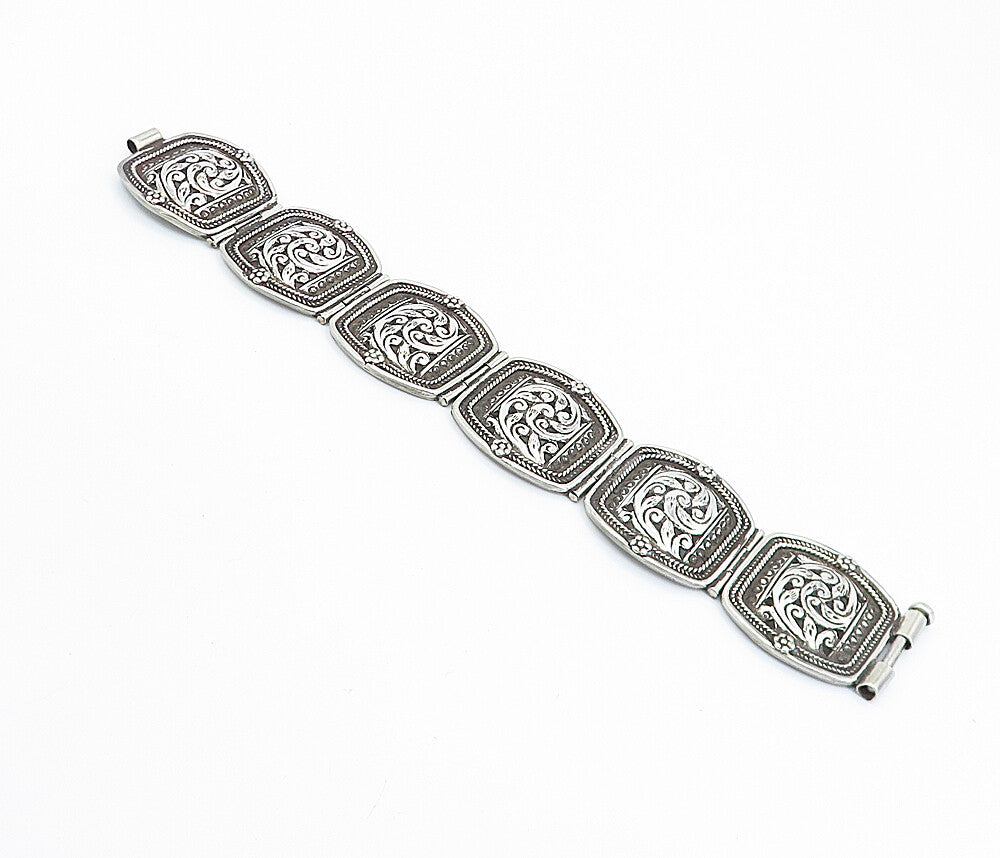 925 Sterling Silver  Vintage Antique Floral Swirl Wheat Chain Bracelet  BT2908