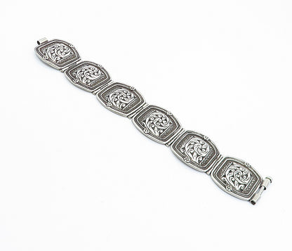 925 Sterling Silver  Vintage Antique Floral Swirl Wheat Chain Bracelet  BT2908