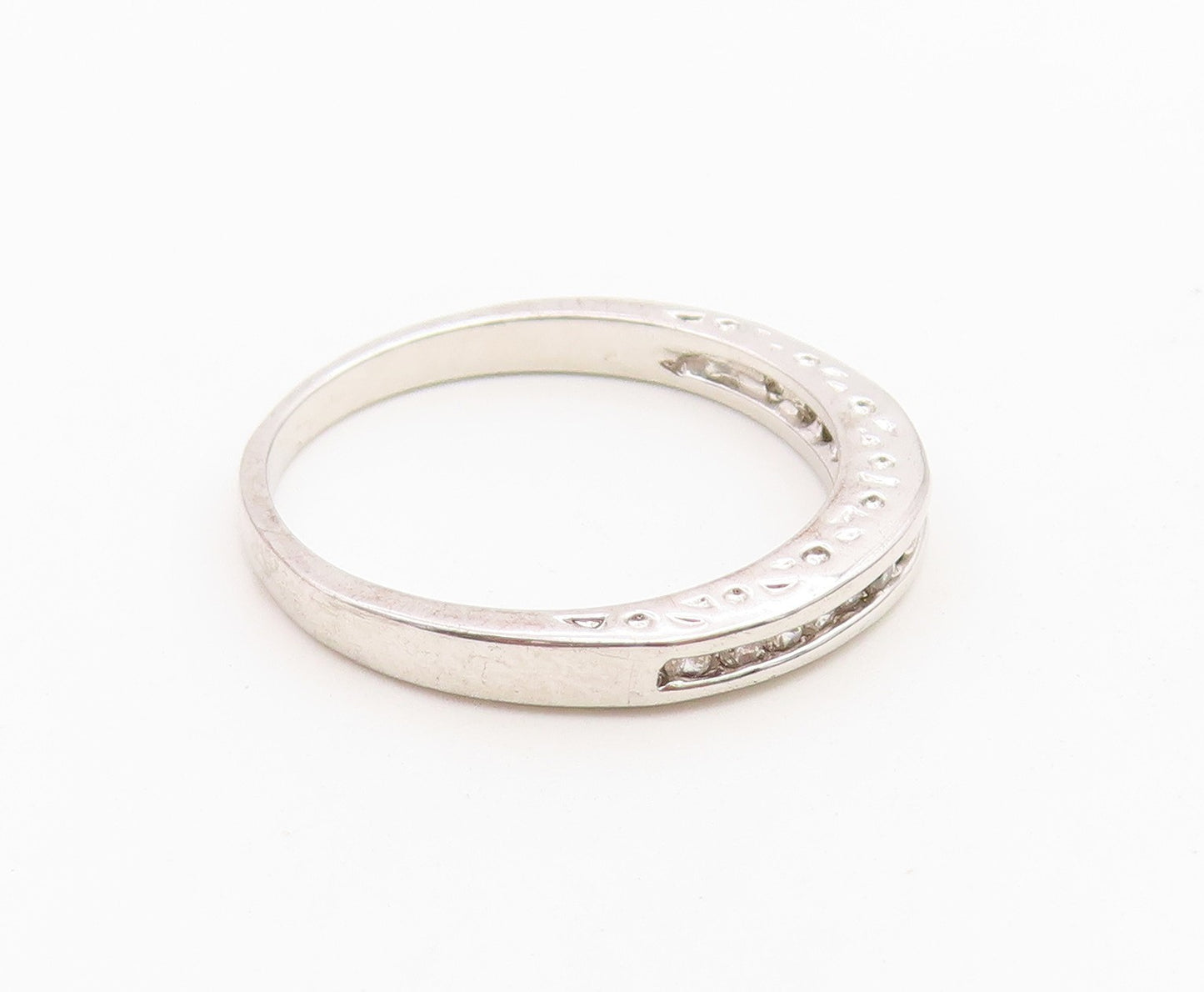 925 Sterling Silver Vintage Ring Minimalist Real Diamonds Band  Sz 8.5  RG36759