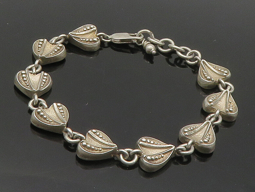 925 Sterling Silver  Vintage Love Heart Motif Chain Bracelet  BT6458