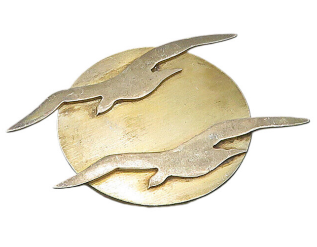 MEXICO 925 Sterling Silver  Vintage Modernist Birds & Sun Brooch Pin  BP8314