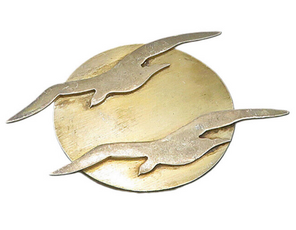 MEXICO 925 Sterling Silver  Vintage Modernist Birds & Sun Brooch Pin  BP8314