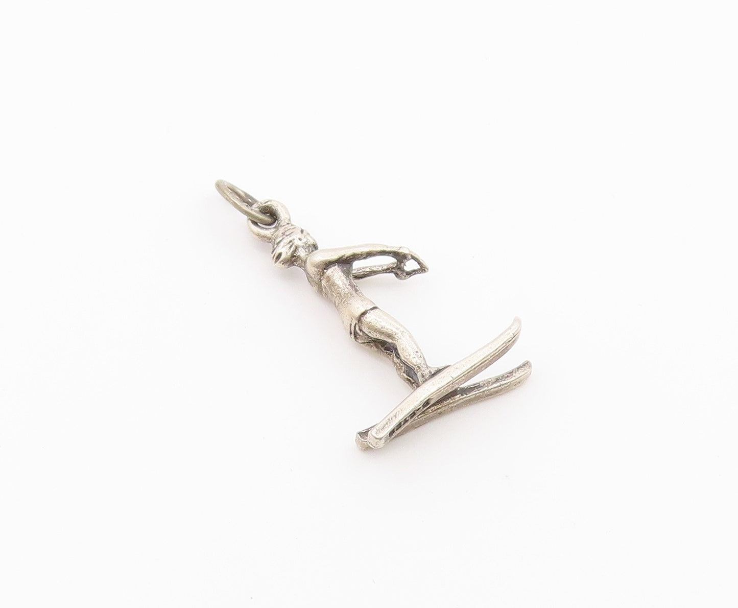 925 Sterling Silver  Vintage Shiny Petite Water Ski Sports Pendant  PT18379