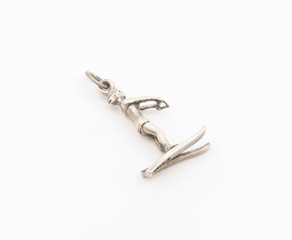 925 Sterling Silver  Vintage Shiny Petite Water Ski Sports Pendant  PT18379
