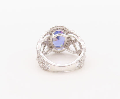 925 Sterling Silver Vintage Ring Designer Cutout Sapphire & CZ  Sz 7.5  RG30577