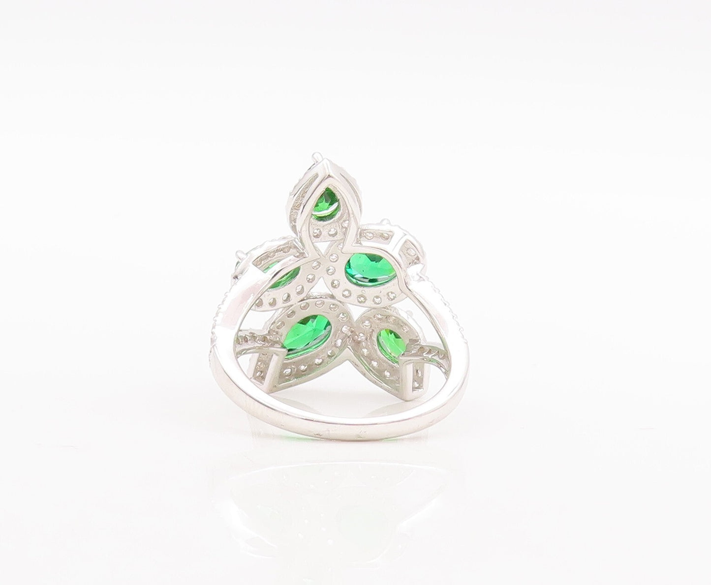 925 Sterling Silver Vintage Ring Designer Drop Cut Green White CZ  Sz 7  RG29499