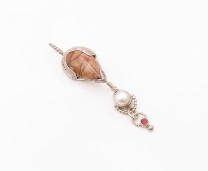 925 Sterling Silver  Vintage Pearl Pink Topaz & Jasper Twist Pendant  PT14798