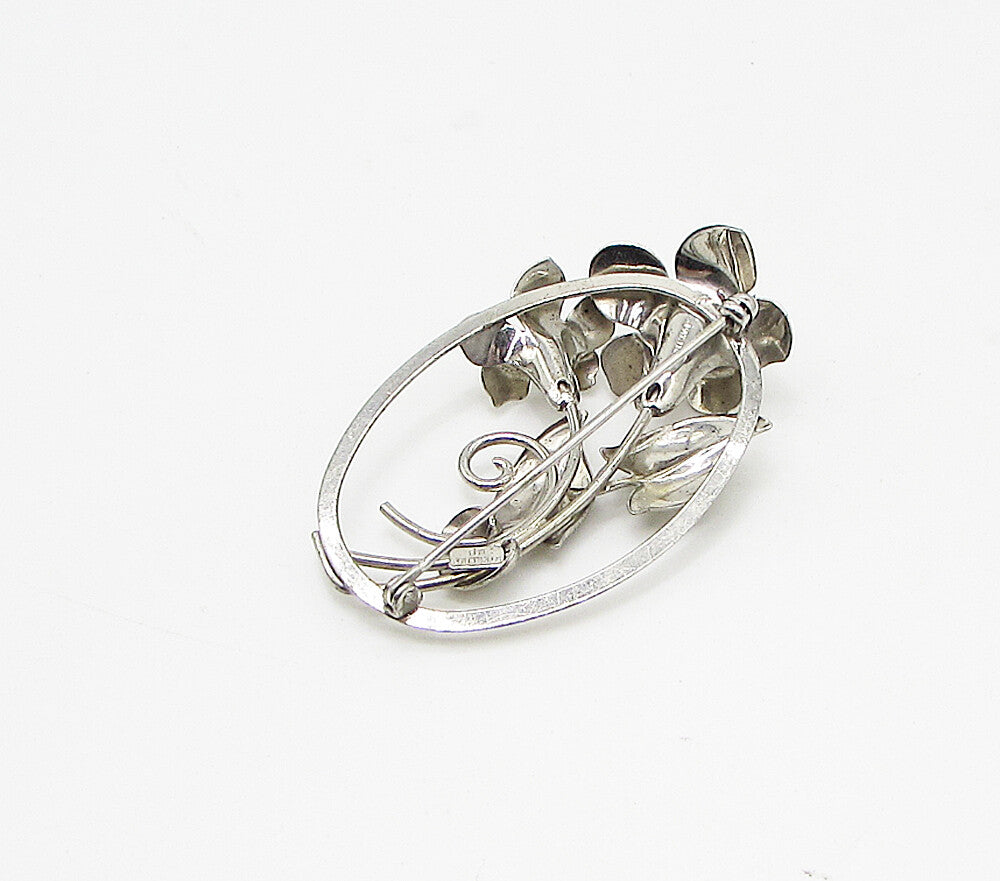BB 925 Sterling Silver  Vintage Sculpted Floral Brooch Pin  BP1058