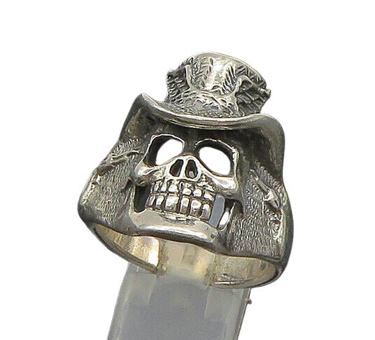 925 Sterling Silver  Vintage Skeleton Head Large Biker Ring Sz 12  RG23537