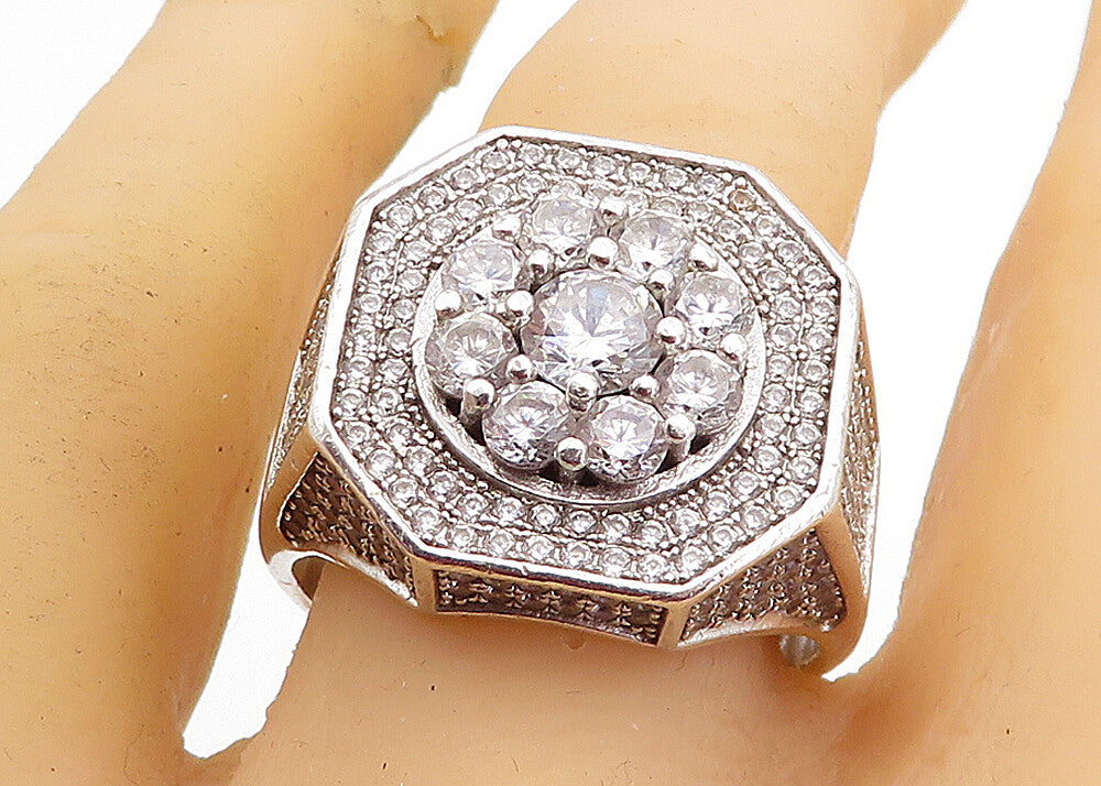 925 Sterling Silver  Vintage Large Cubic Zirconia Cocktail Ring Sz 11.5 RG4575