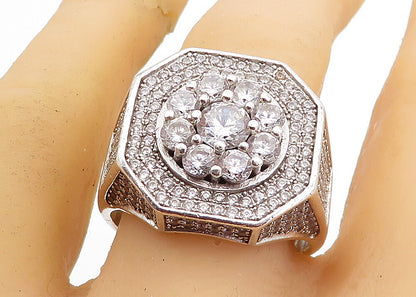 925 Sterling Silver  Vintage Large Cubic Zirconia Cocktail Ring Sz 11.5 RG4575