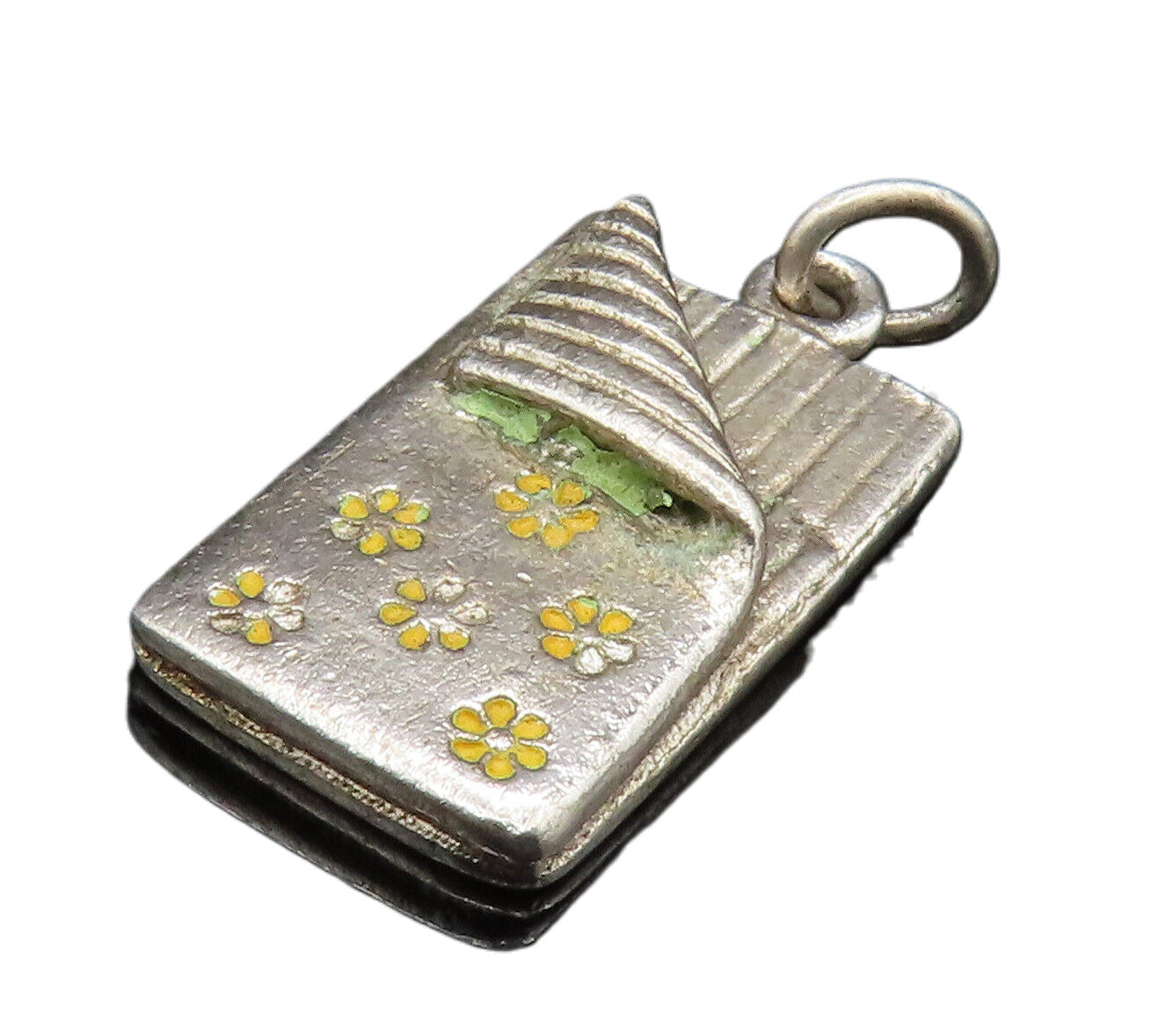 925 Sterling Silver   Vintage Slumber Party Enamel Flower Bed Pendant  PT20594