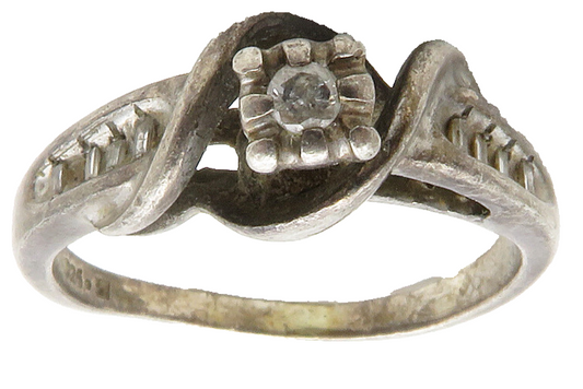 925 Sterling Silver  Vintage Genuine Diamonds Dark Tone Band Ring Sz 8 RG13112
