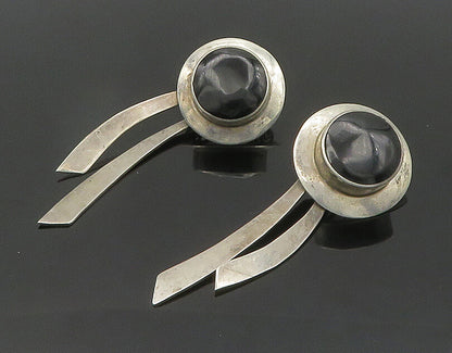MEXICO 925 Sterling Silver  Vintage Black Onyx Modernist Drop Earrings  EG9520