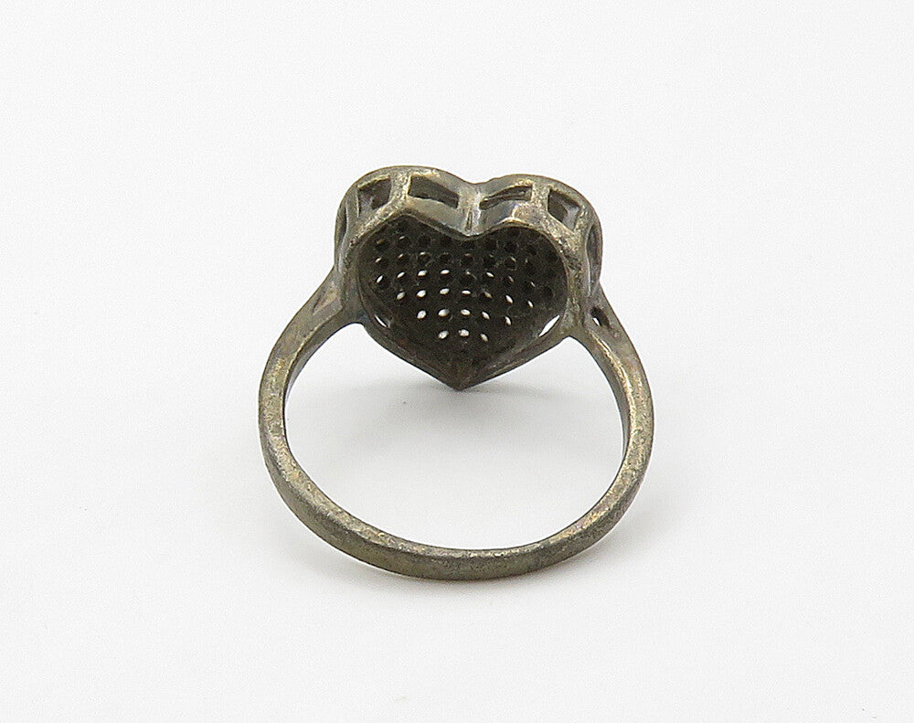 925 Sterling Silver  Vintage Topaz Love Heart Cocktail Ring Sz 6.5  RG16166
